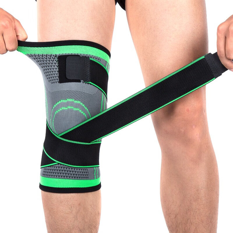 SOSPORT户外运动护膝山地车骑行装备健身跑步绷带加压篮球护膝绿色XL