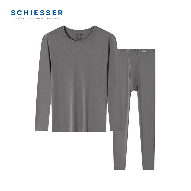 舒雅（Schiesser）男士舒美棉3A抗菌圓領(lǐng)長袖長褲保暖秋衣秋褲套裝23918W 深灰 L 【70-80公斤】