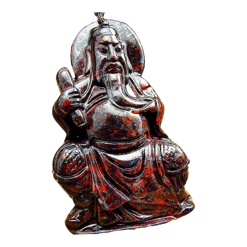 萬宗武財(cái)神桂林雞血石關(guān)公吊墜男玉石項(xiàng)鏈雞血玉原礦