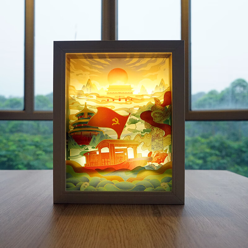 立体光影纸雕灯中国风创意剪影纸艺术手工小夜灯七夕情人节礼物 红色