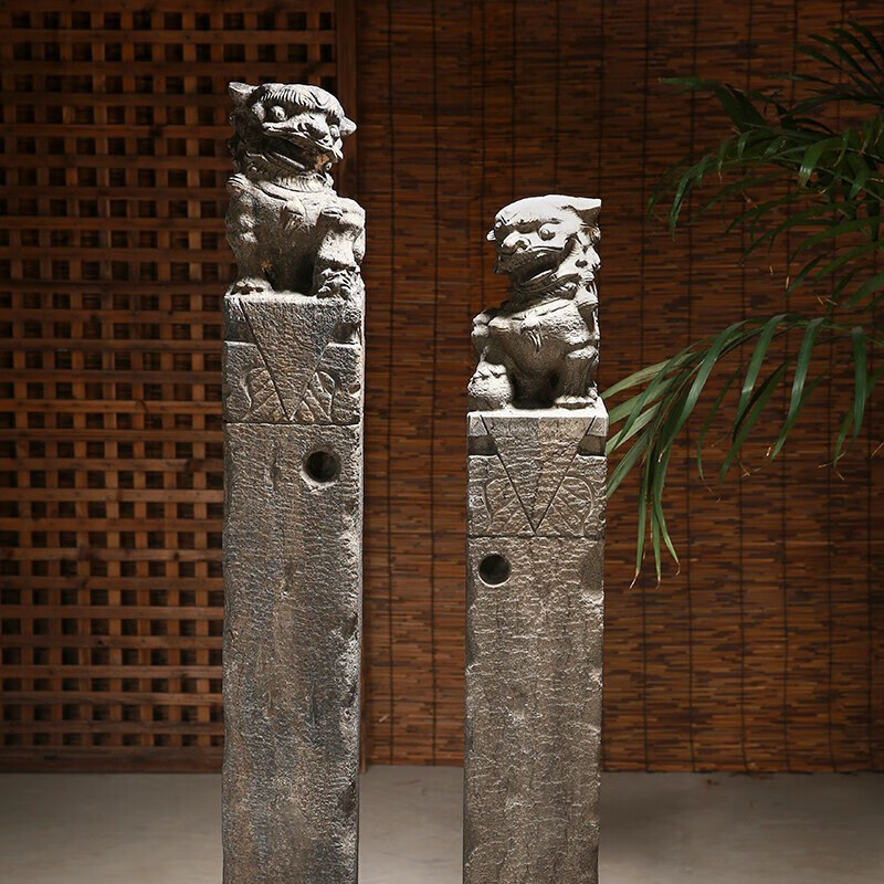 石璟 石雕拴马桩仿古拴马石柱子庭园酒店装饰摆件拴马桩青石狮子栓马