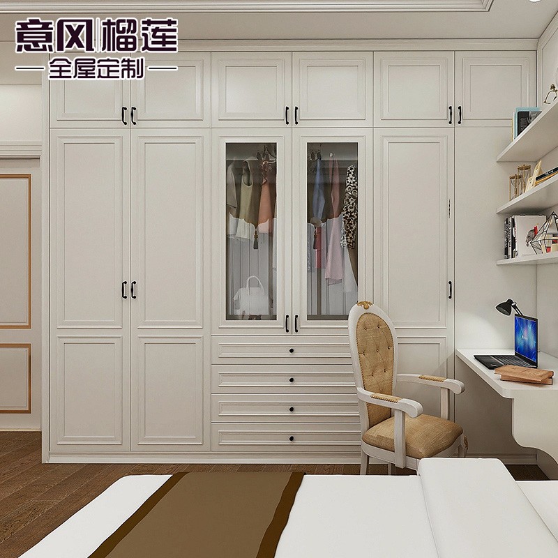 意风家具衣柜定制卧室整体衣柜书桌组合设计时尚简欧风格全屋家具定制