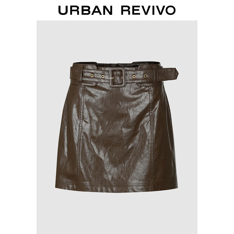 UR2024秋季新款女装时髦美拉德可拆卸腰带A字PU半裙UWG540090