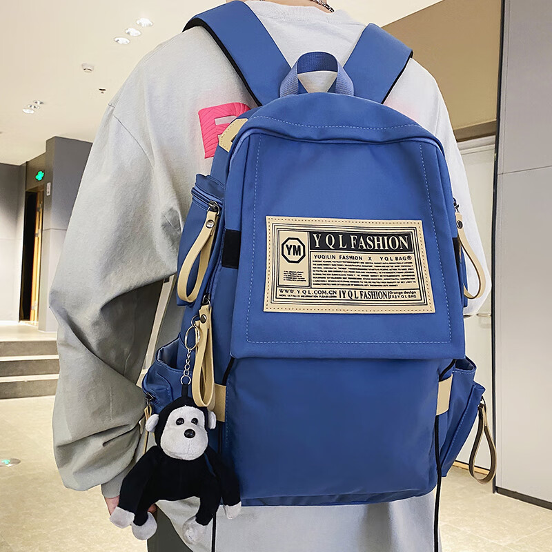 辰叙书包男大学生高中学生2024新款ins潮酷少女生初中生大容量双肩包 黑色带黑猩猩挂饰
