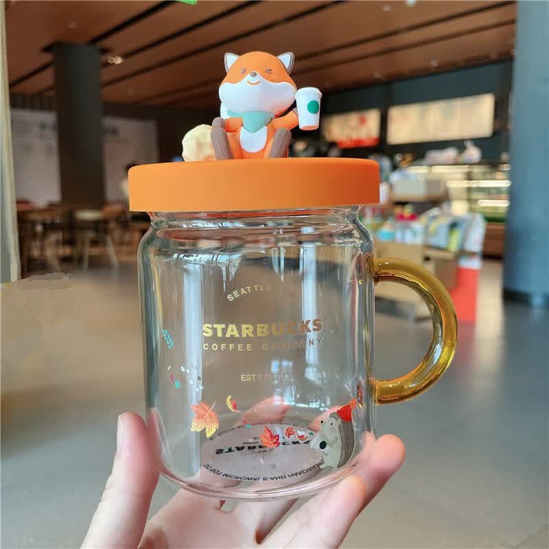 星巴克杯子马克杯2024森林萌狐款玻璃杯网红可爱耐热水杯 萌狐梅森杯