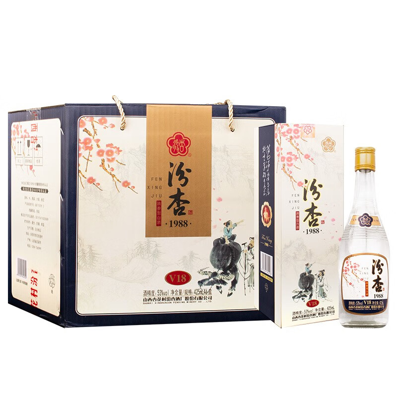 杏花村53度清香型白酒,杏花村纪念酒 山西杏花村 汾杏1988 白酒v18 53度 清香型白酒 425ml