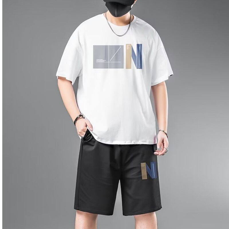 度顿男士休闲运动套装冰丝短袖夏季大码新款帅气搭配短裤韩版潮牌衣服