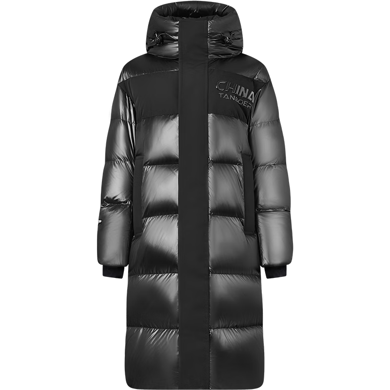 坦博爾羽絨服男女同款情侶鵝絨長款亮面加厚外套550898Z 金剛黑 180 