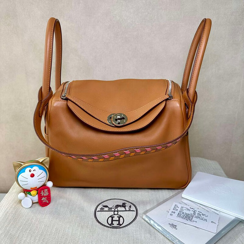 【二手99新】hermes爱马仕 金棕色 杏仁绿 锡器灰 swift皮编织带lindy