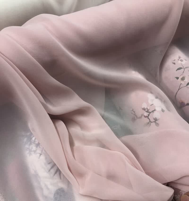 潮朝家纺高档纯色03乔其纱真丝桑蚕丝布料12姆米宽幅真丝面料 水粉色