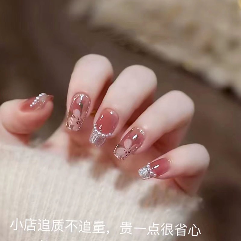 孜甲花抖音新娘穿戴式美甲片指甲贴片假指甲可取可带美甲成品女防水