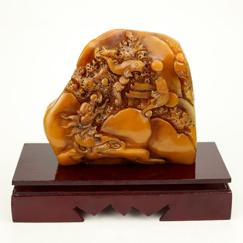 天然仿黄蜡石奇石观赏石黄龙玉小摆件 鲤鱼跃龙门雕刻工艺品装饰 图片