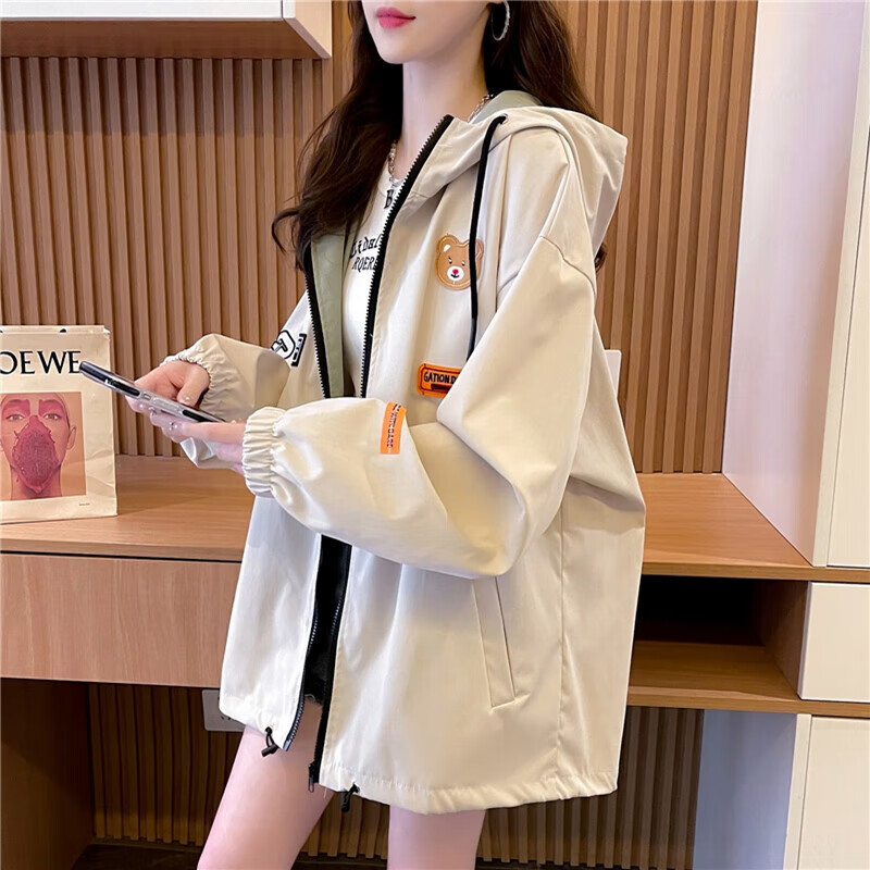 筱娅(xiaoya)休闲减龄连帽外套女拉链开衫设计感小标