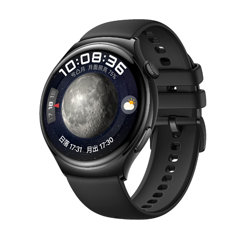 HUAWEI 华为 WATCH 4 eSIM 智能手表 46mm 幻夜黑 氟橡胶表带（北斗、GPS、血氧、ECG）