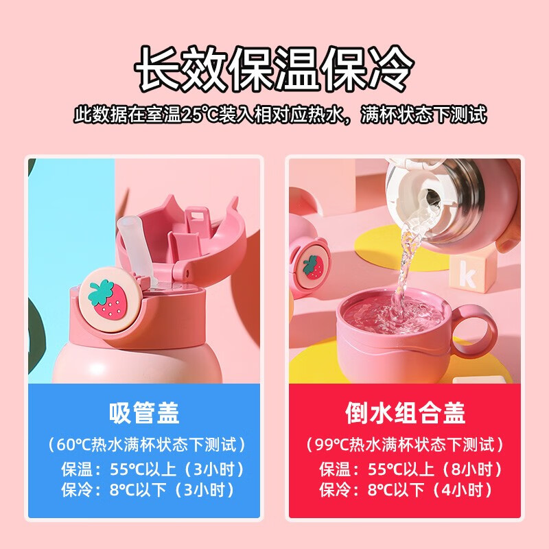 杯具熊(BEDDYBEAR)儿童保温杯316大容量便携吸管水杯男女宝宝学生上学杯子送礼物 豌豆儿童杯-阳光长耳兔630ml