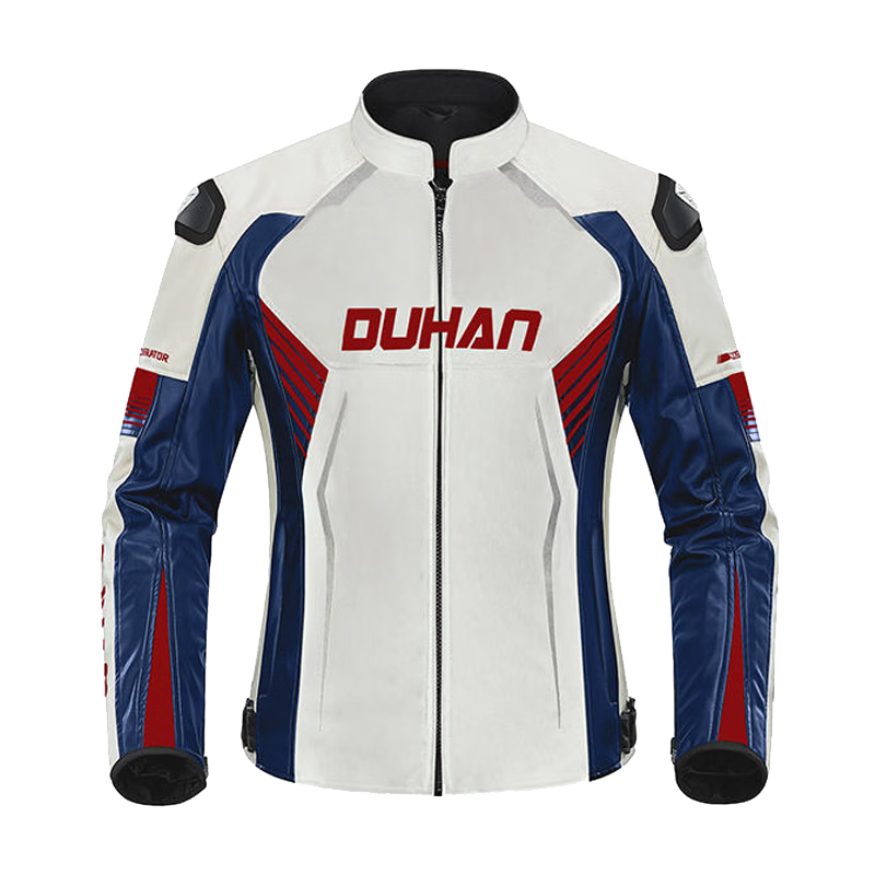 杜漢（DUHAN）摩托車(chē)騎行服男女四季情侶款賽車(chē)服越野機車(chē)皮衣秋冬季款防摔外套 D-2168霧藍男款 XL