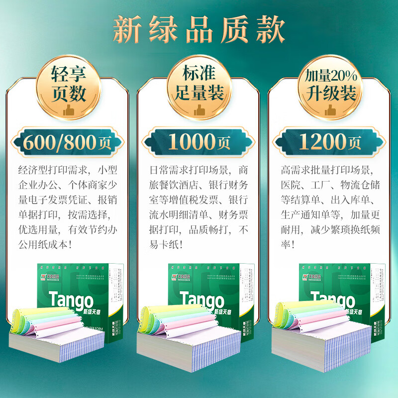 天章 （TANGO）新绿天章打印纸 一联二等分不撕边 针式电脑打印纸 出入库送货清单 1000页 241-1-1/2 (全白)