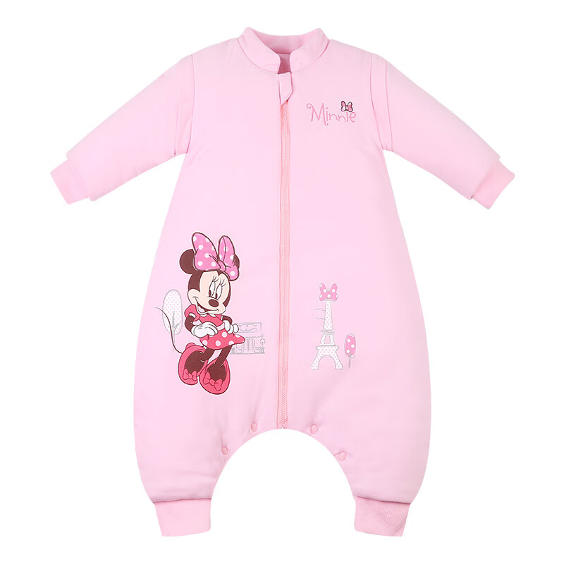 迪士尼宝宝（Disney Baby） 婴儿睡袋秋冬加厚保暖防踢被全棉可脱袖儿童分腿睡袋 萌趣粉色 90cm