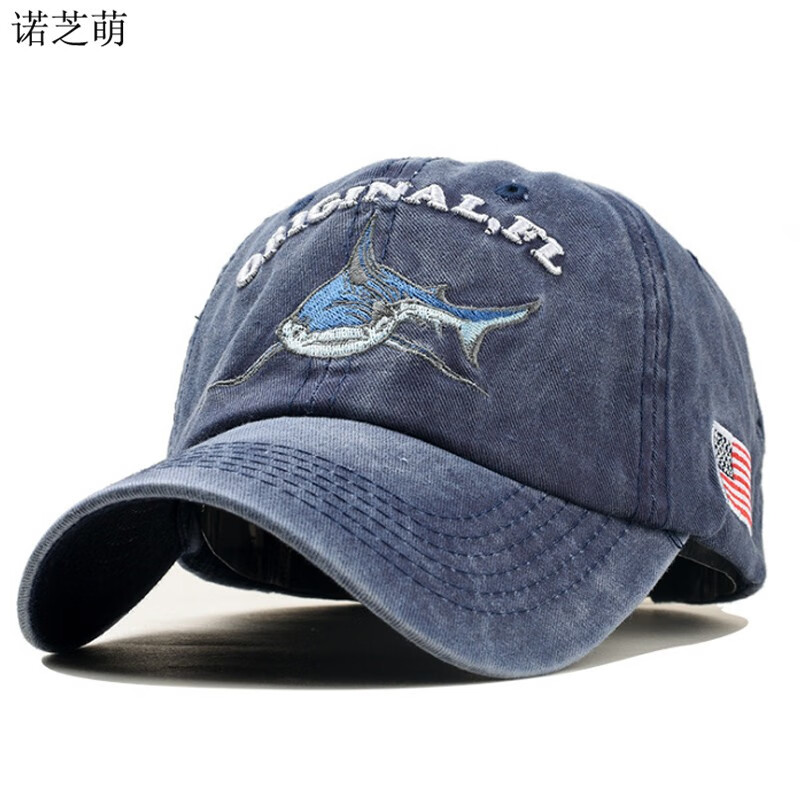 諾芝萌 水洗棒球帽子 鯊魚字母棒球帽 男女士鴨舌帽 遮陽帽太陽帽ND288 藏青色 可調(diào)節(jié)