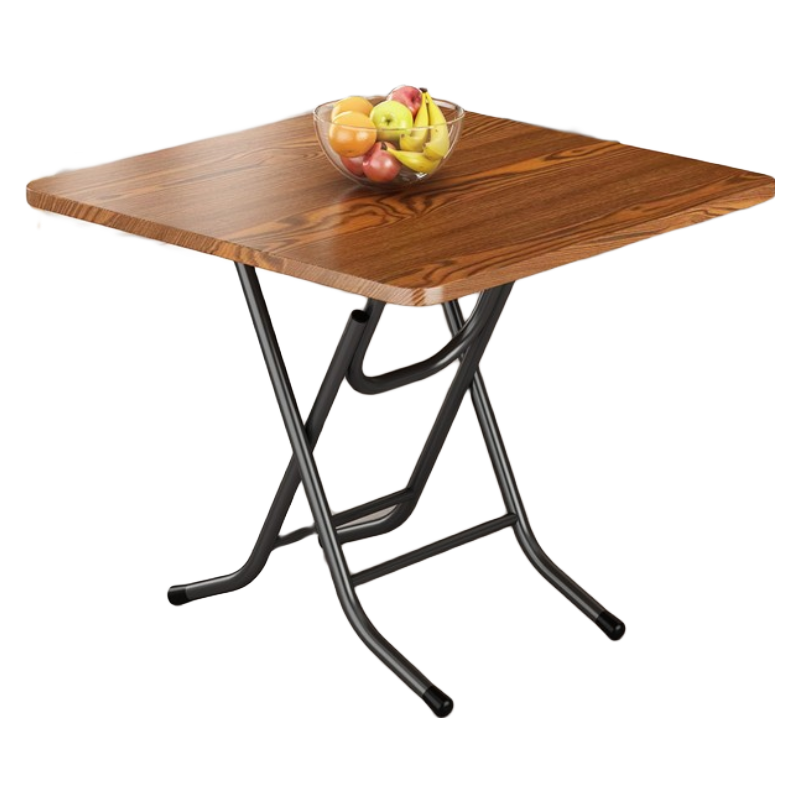 非洲鹰折叠小方桌家用正方形实木8吃饭4人饭桌学习简约四方麻将桌子餐桌 90厘米方桌棕色钢边【不锈钢架】