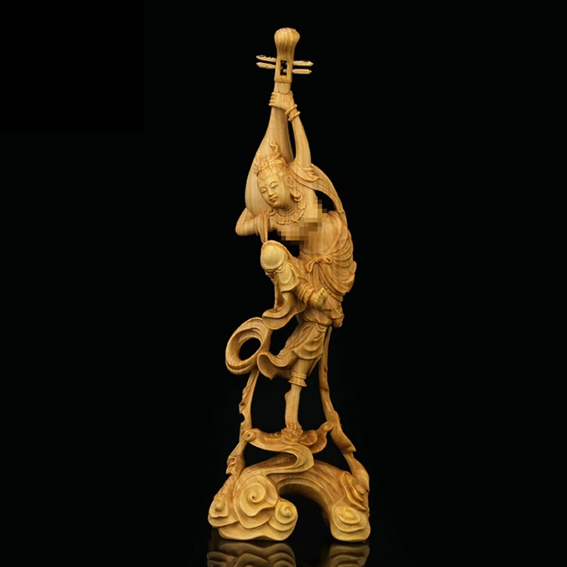 黄杨木雕刻中式家居装饰人物摆件工艺品美女敦煌飞天仕女收藏精品反弹