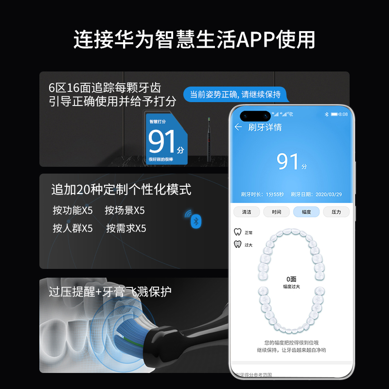 华为智选电动牙刷 智能声波牙刷 成人情侣款 星钻 炫酷黑（支持HUAWEI Hilink）