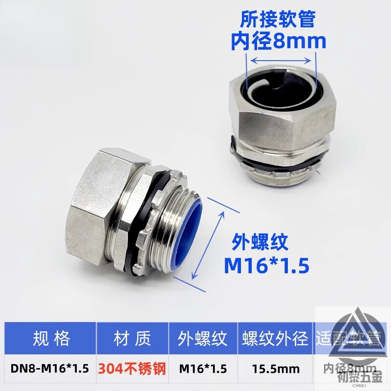 時貿(mào)不銹鋼軟管接頭不銹鋼包塑金屬軟管接頭穿線軟管接頭蛇皮 DN8-M16*1.5(304不銹鋼)