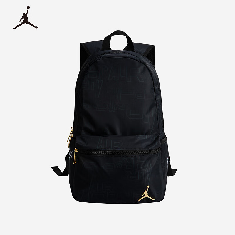 NIKE JORDAN 耐克AJ双肩背包大学生书包电脑包金色LOGO大容量书包 正黑色 8/20(44x29x15cm)