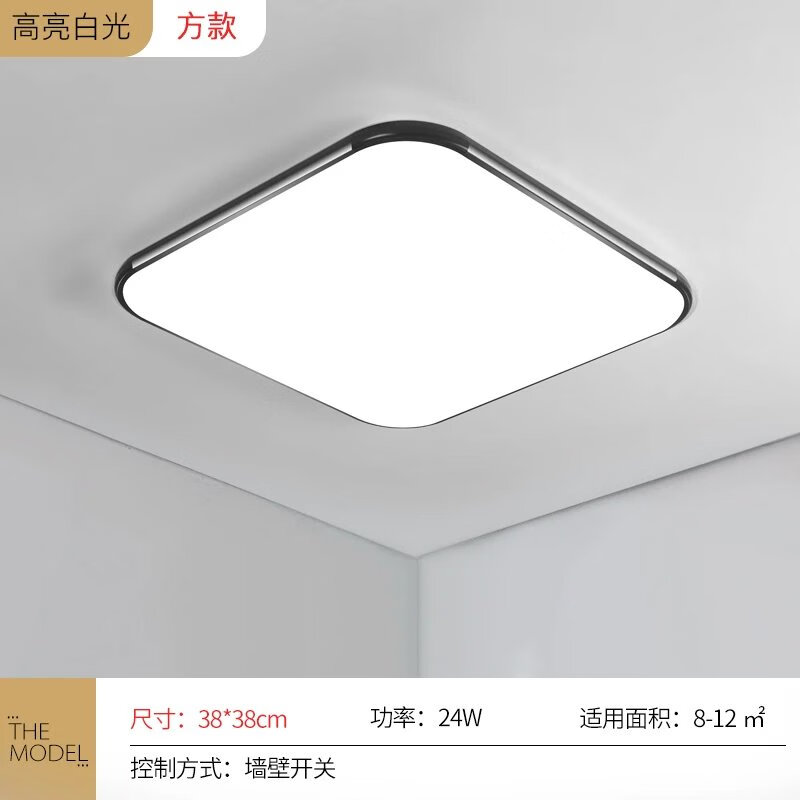 客厅吸顶灯具现代简约长方形大厅主灯超薄家用LED餐厅卧室灯 方38*38cm高亮白光24W