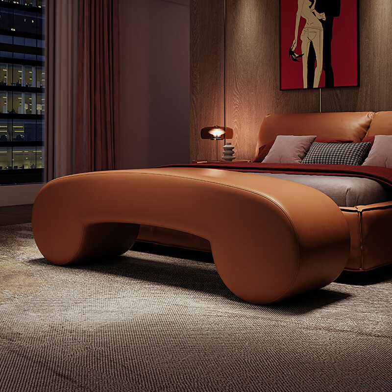 邻匠床尾凳卧室情侣夫妻春凳床设计师长条沙发凳主卧弧形小沙发换鞋凳