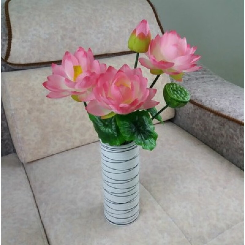仿真大荷花王睡蓮絹花干花塑料花落地盆景供佛擺放花藝 1支荷花+花瓶荷花顏色可以備注