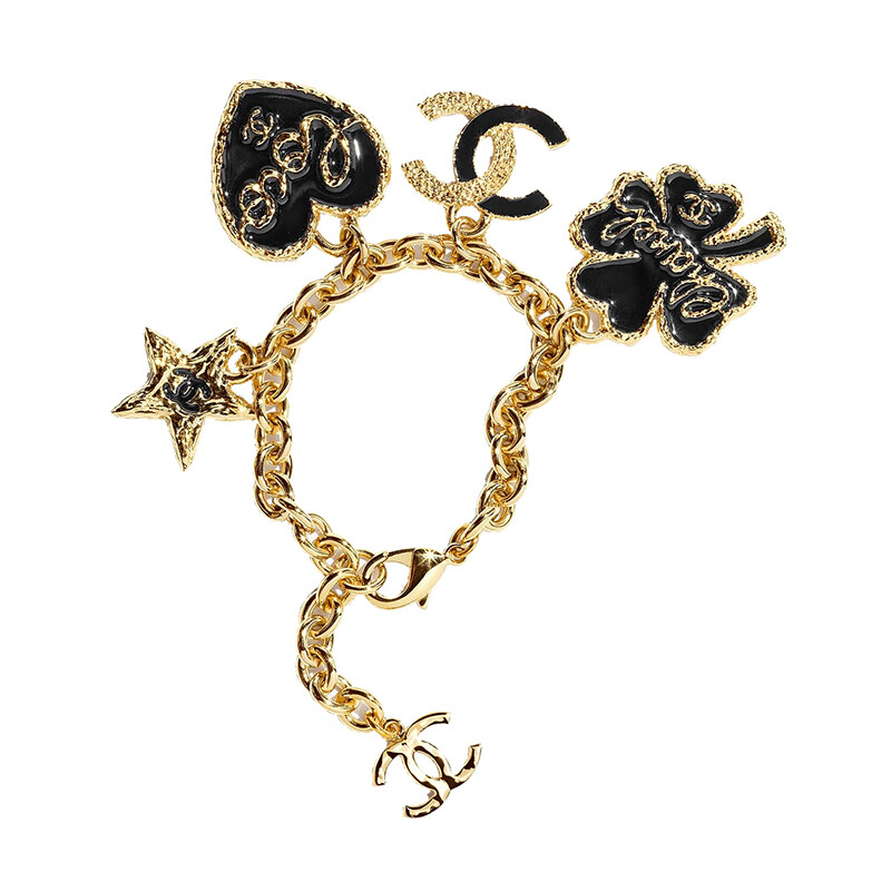 香奈儿(chanel)女士金边黑色爱心星形金属手链七夕情人节礼物 均码
