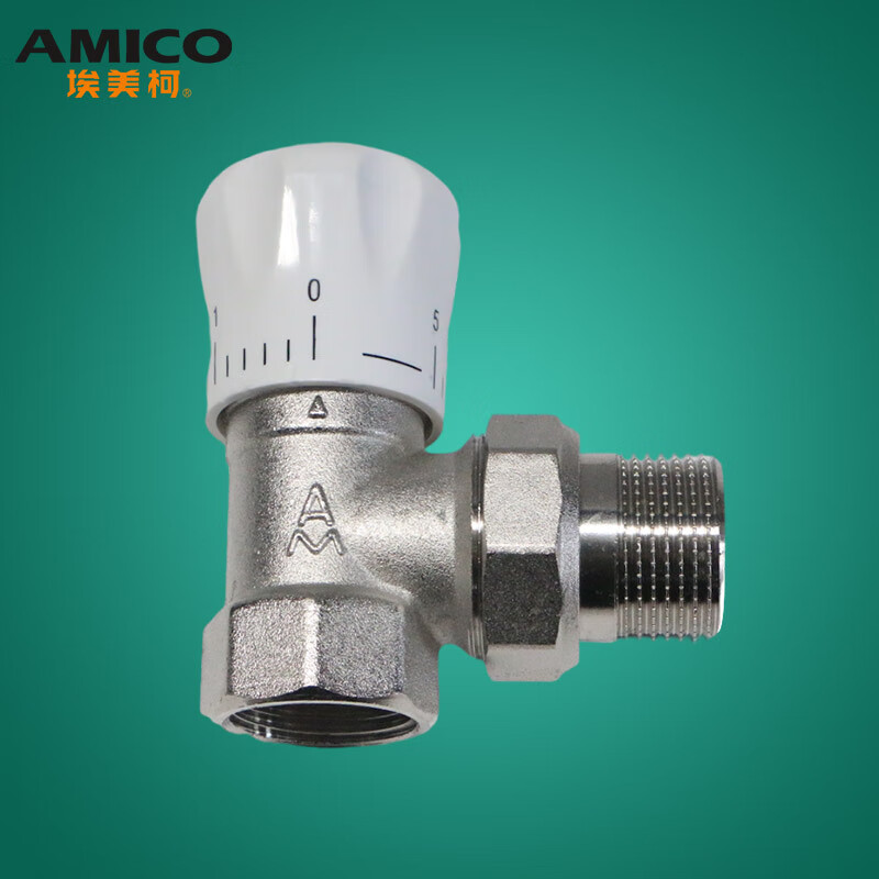 埃美柯 温控阀373黄铜横式角式高温截止温控手动旋转开关活接暖通水阀