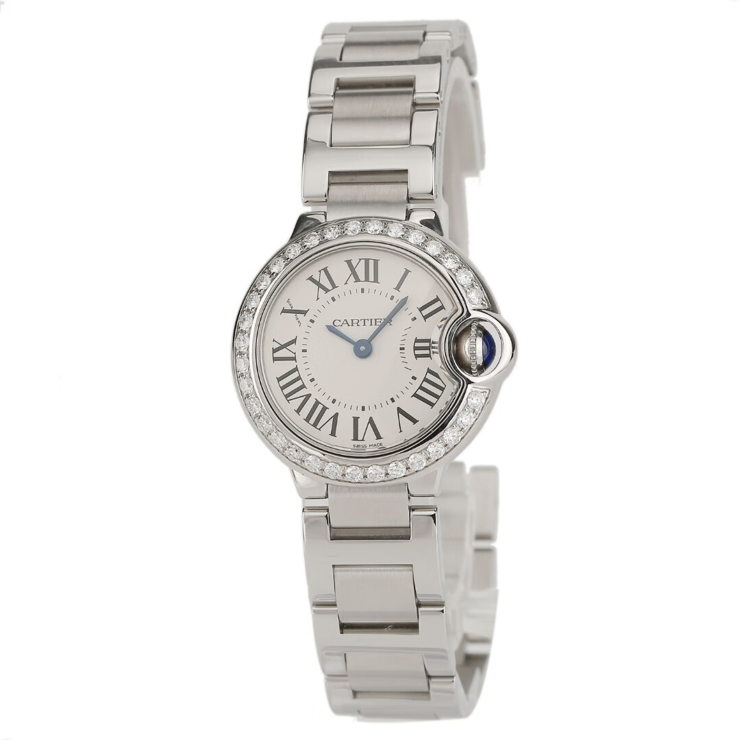 【二手95新】卡地亚女表蓝气球石英钢带手表女奢侈品w69010z4后镶钻