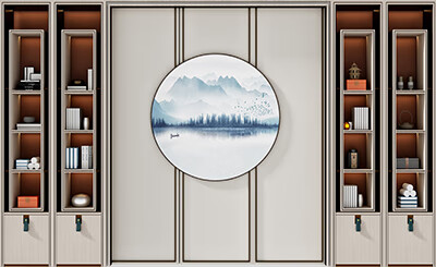 羽相印书房直播间背景墙3d立体直播背景布古风高级感书架书柜办公室