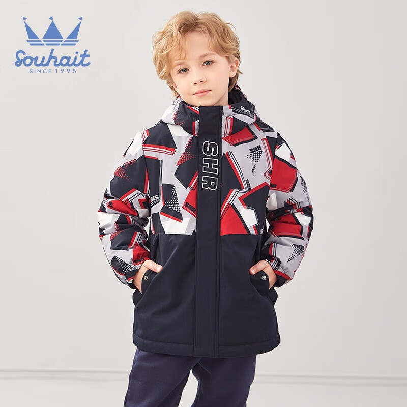 水孩儿（SOUHAIT）童装儿童可拆卸棉服男童秋冬装新款加绒厚外套防风衣保暖宝宝上衣 藏蓝 130