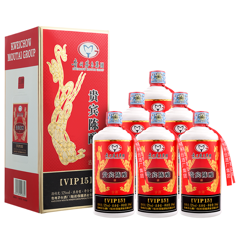 茅台（MOUTAI）集团 2017年老酒 古源贵宾陈酿VIP15 52度浓香型白酒 500ml*6瓶 陈年老酒