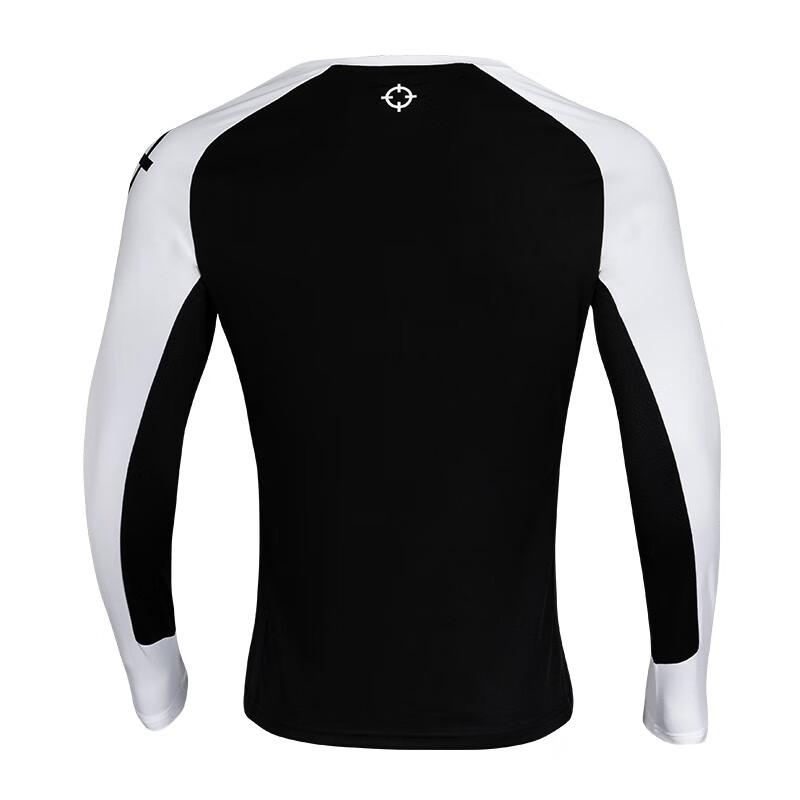 准者长袖t恤男式春夏新款速干衣跑步训练健身上衣圆领宽松透气打底衫 纯黑白【常规版】 S (170)