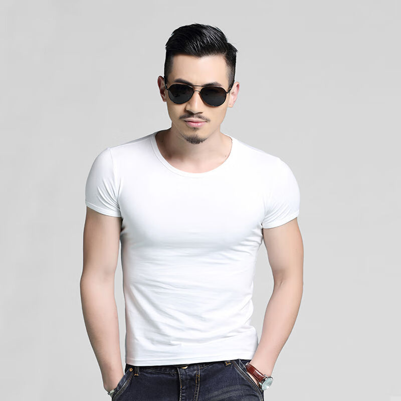 斐升 莫代尔冰丝短袖t恤男夏季纯色白色大码打底衫半袖体恤 单件短袖