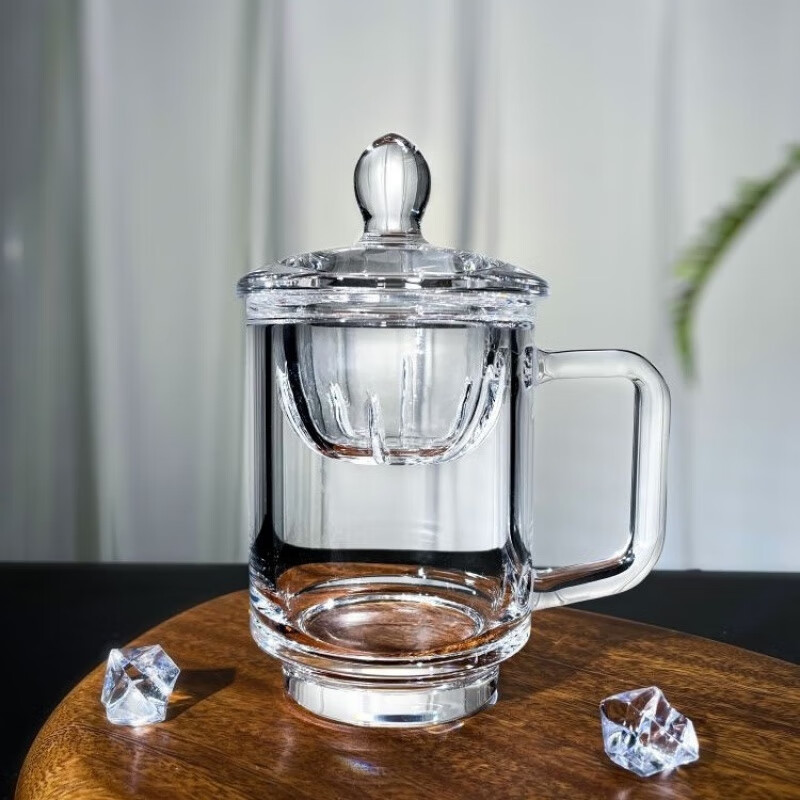 天然原矿水晶杯复古办公杯带把手泡茶杯家用送礼手工带盖 带水晶茶漏