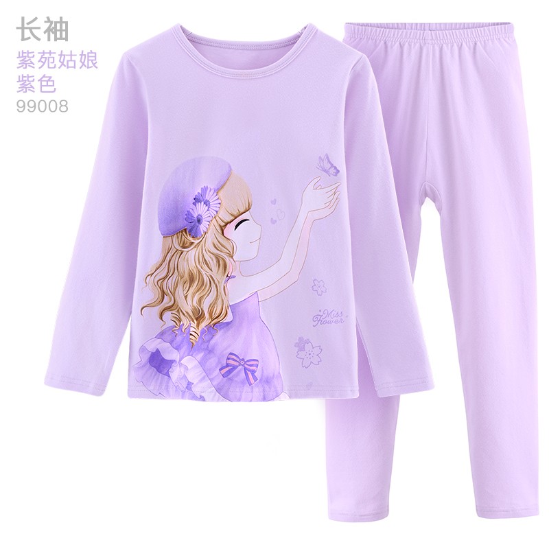 多妙屋女童秋衣套装棉儿童秋衣秋裤春秋棉睡衣宝宝内衣女大童家居服 紫苑姑娘 紫色 99008 120