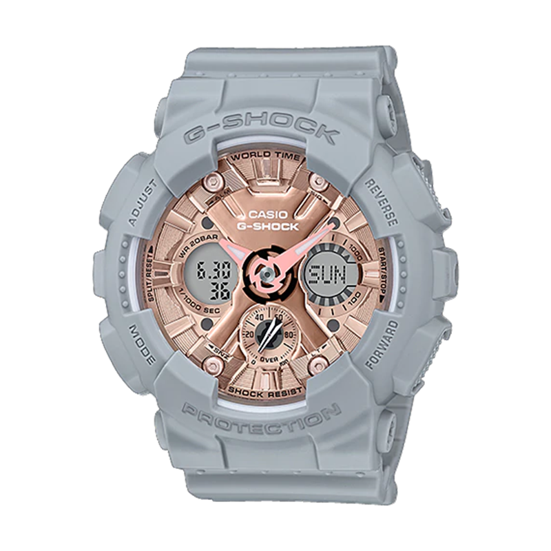 卡西欧casio手表gshock樱花粉mini运动防水男女表粉灰金gmas120mf8a