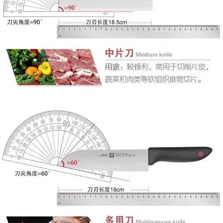 双立人红点刀具两件套多功能切片刀菜刀家用厨房不锈钢切菜切肉 60以下 18cm 二件套