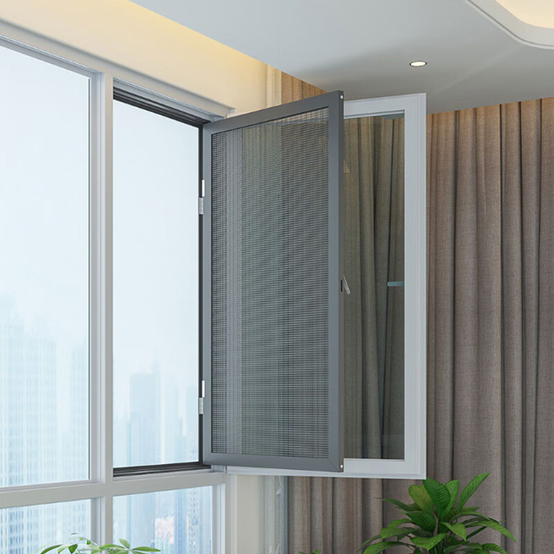 画萌金刚网纱窗内外平开高透不锈钢防蚊防盗带锁铝合金推拉式 小框