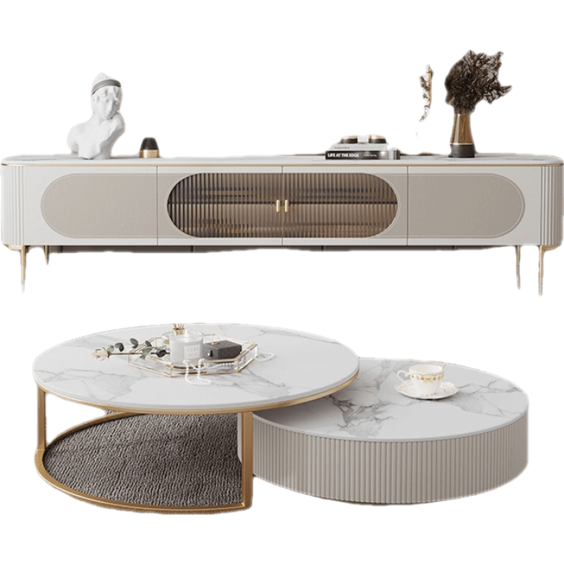 季勤 茶几 意式轻奢小户型客厅茶几电视柜组合现代简约马鞍皮岩板地柜电视柜茶几组合家具 1.8米电视【意大利工艺岩板+马鞍皮】 整装