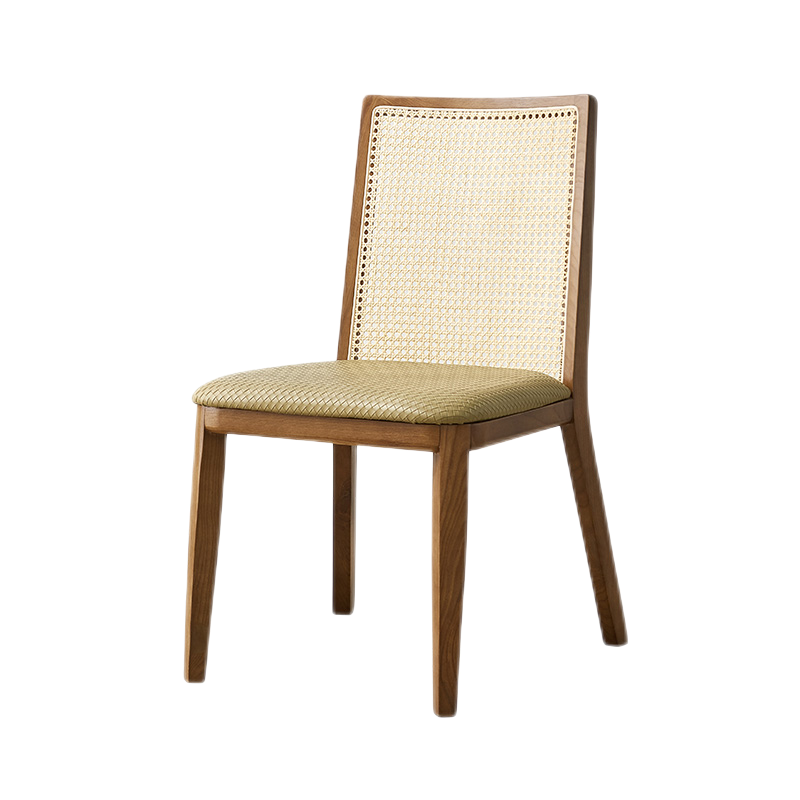 藤妃北欧实木餐椅家用现代简约藤编椅子靠背凳子酒店小户型餐厅网红椅 胡桃色