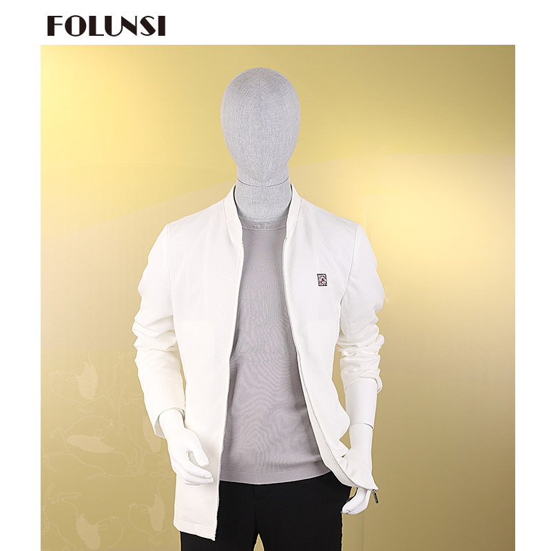 佛伦斯(folunsi)folunsi佛伦斯男装春季新款时尚商务宽松拉链纯白刺绣