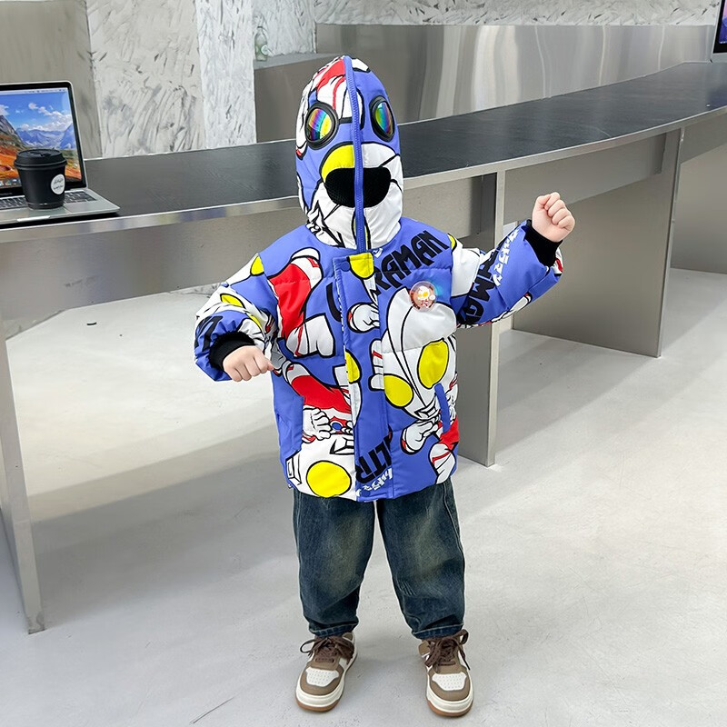 水花童男童秋冬装奥特曼加绒加厚外套儿童装冬款中小童宝宝洋气棉服潮