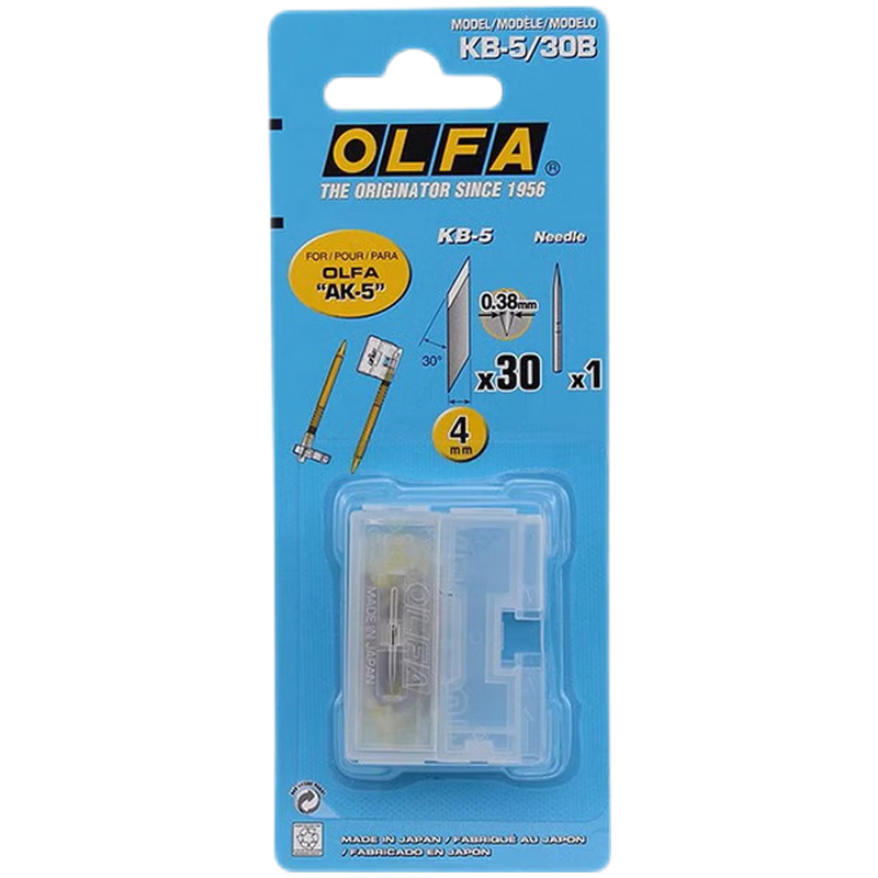 OLFA愛(ài)利華雕刻刀手工筆刀手賬橡皮章刻刀小黃AK-5/4美工雕模型專(zhuān)業(yè)剪紙版畫(huà)刻紙刀切割 KB-5刀片30枚裝 適配AK-5/216B