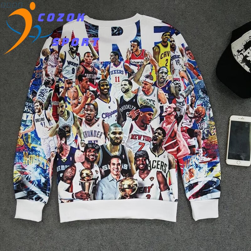 COZOK高端运动品牌全明星球星3D印花全哈登艾佛森秋季圆领长袖卫衣男球衣 1960 2XL码150-175斤
